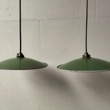 Pair of enamelled metal pendant lights