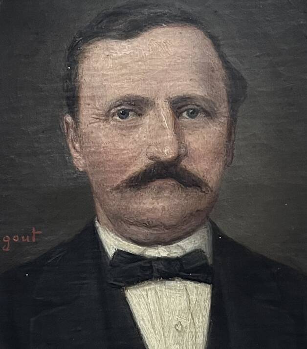 Portrait, oil on canvas of a man with a moustache signed Louis Joseph Digout, 19th century.
