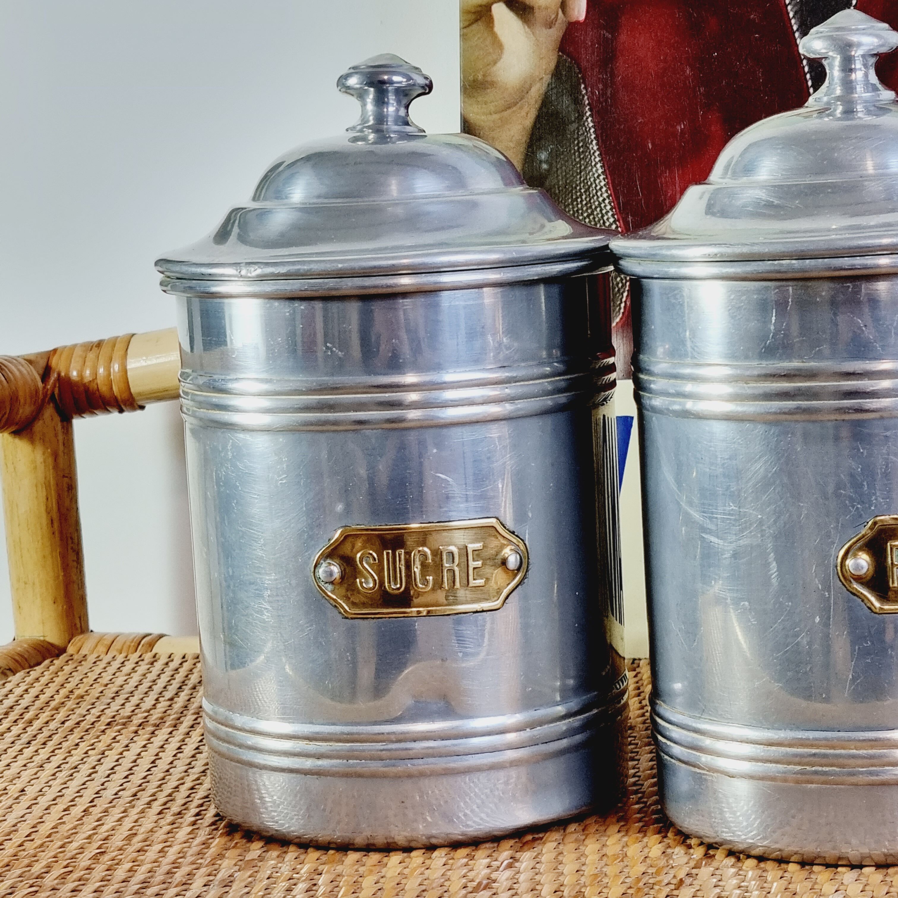 Set of 5 aluminum spice jar Tournus France