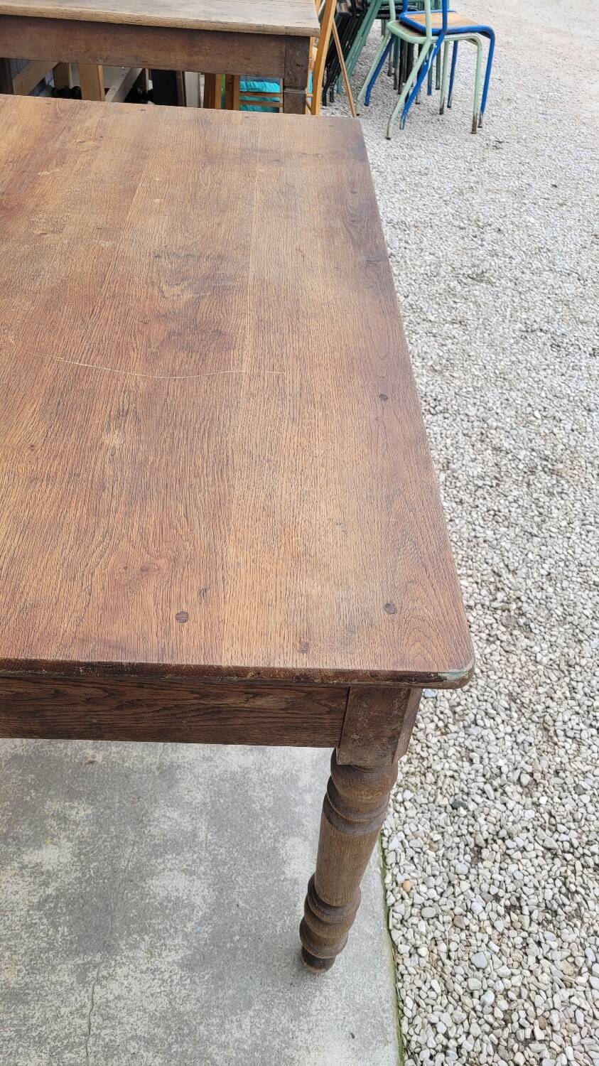 Rustic farm table in solid oak, Louis Philippe legs, 19th century - 1m40