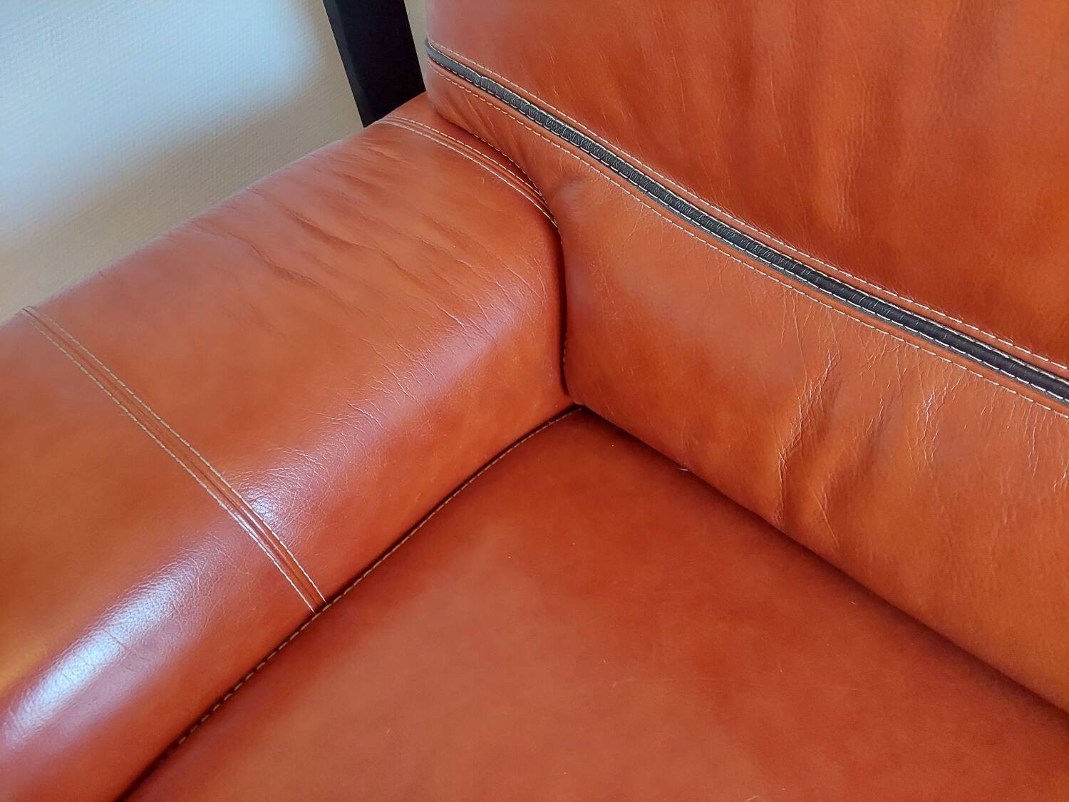 Large brown buffalo leather sofa