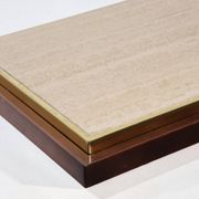 Console minimaliste en travertin et métal patiné — années 70