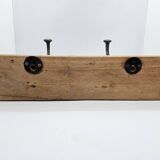 Solid teak coat hook with 2 double cast iron hooks