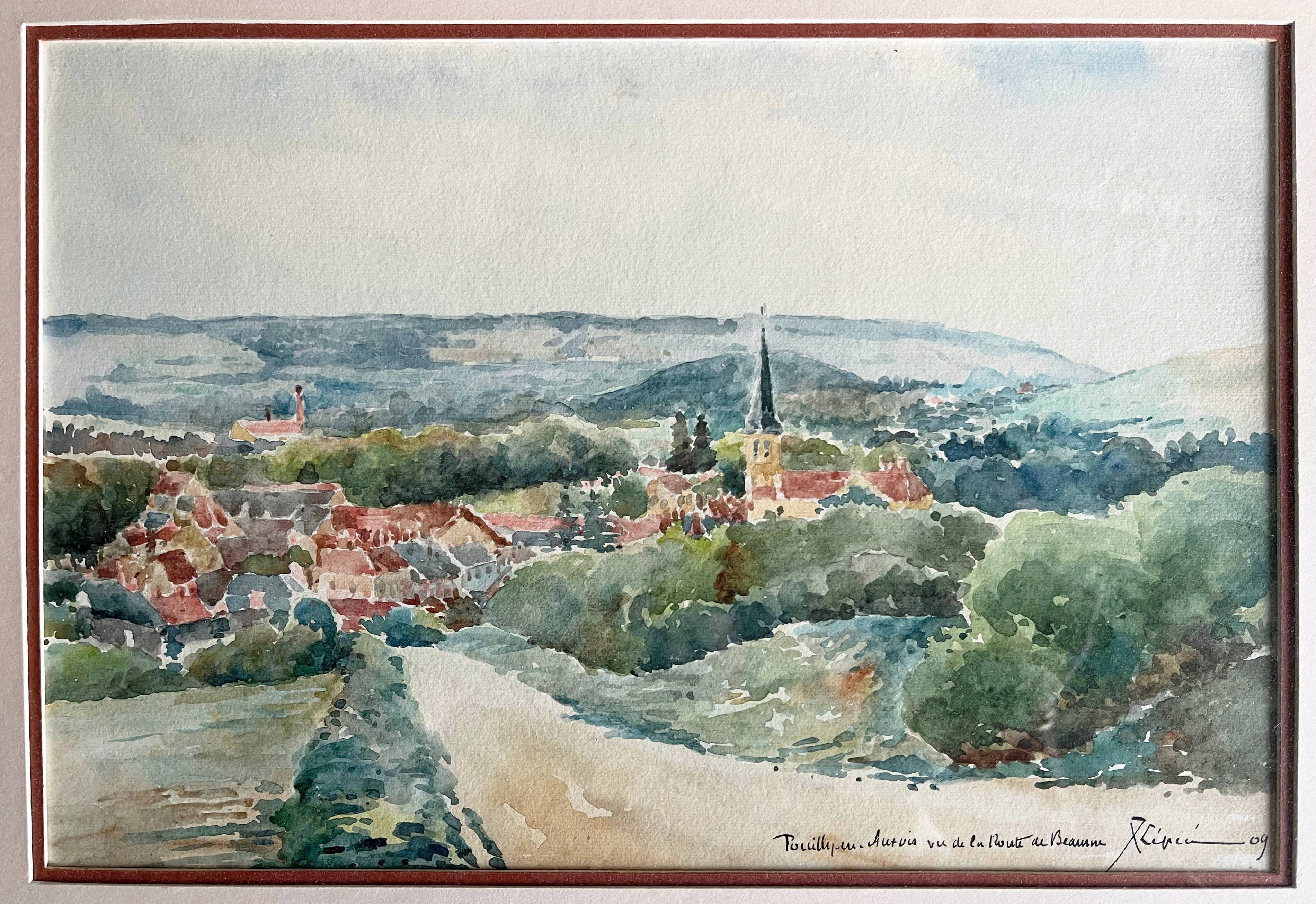 Watercolor painting 1909 "Pouilly-en-Auxois" (21) Signed Lépée + frame