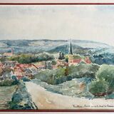 Tableau Aquarelle 1909 "Pouilly-en-Auxois" (21) Signée Lépée + cadre