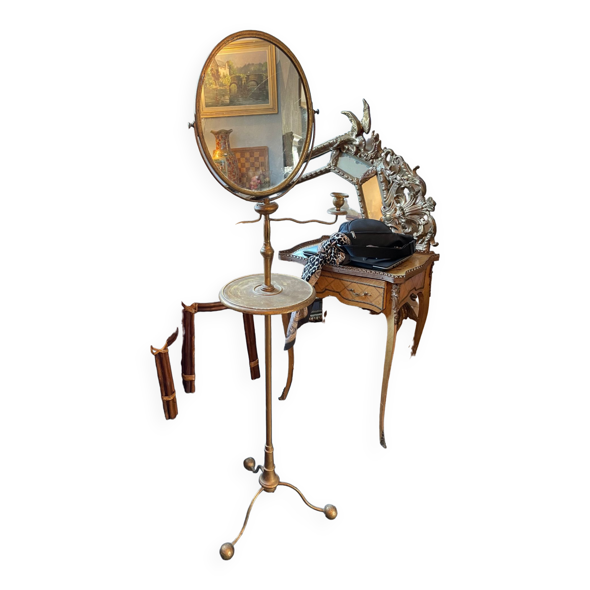 Old brass barber mirror