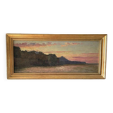 Marius Reynaud (1860 - 1935) "Algerian coastline at sunset" oil on wood