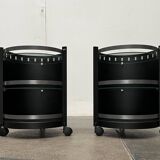 Postmodern German side tables in rolling metal and glass by D-Tec, 1980s, set of 2.