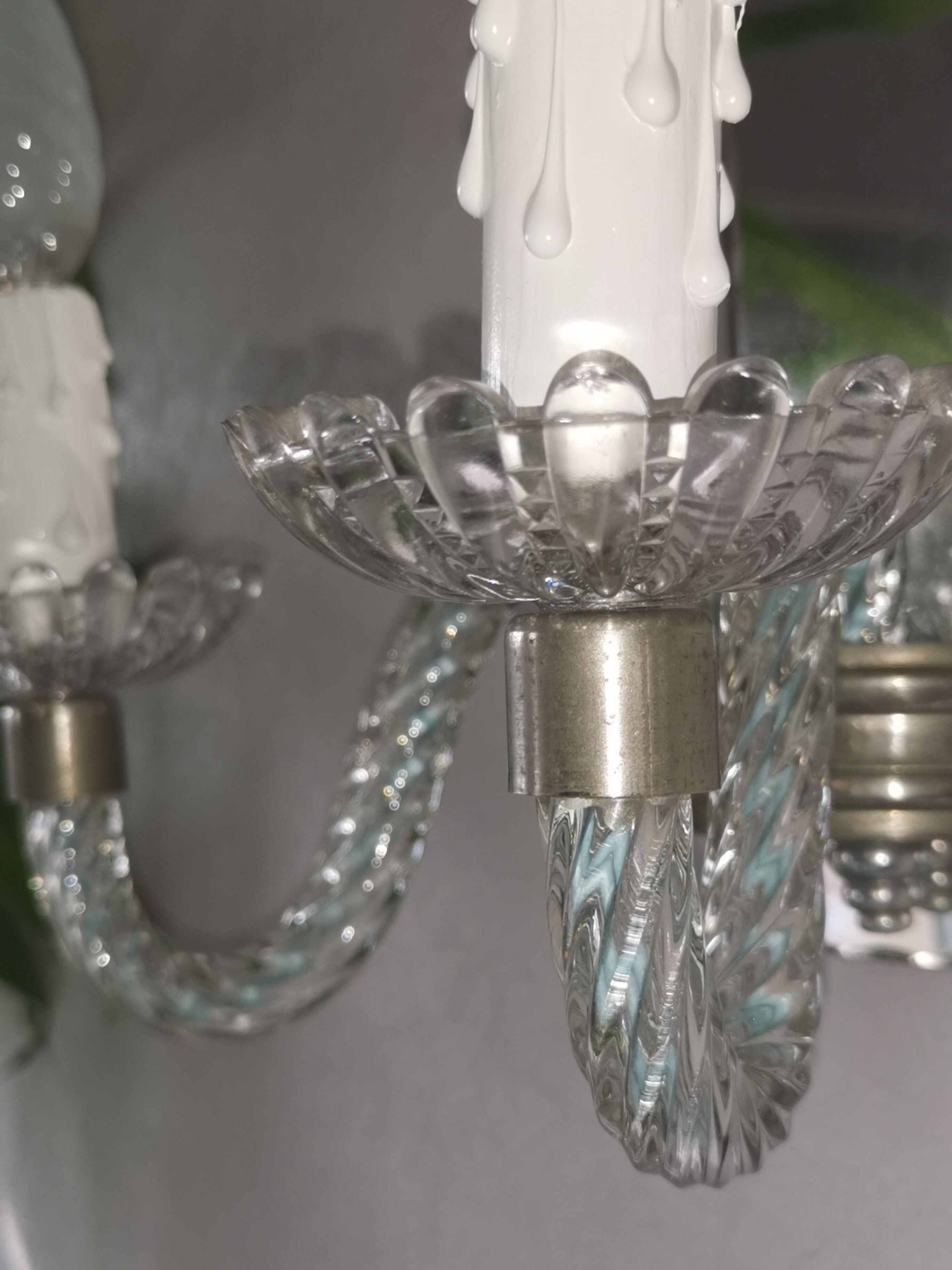 Wall applique, two-pointed glass chandelier, chiseled mirror and steel, 20th