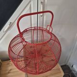 very large vintage red metal basket with handle