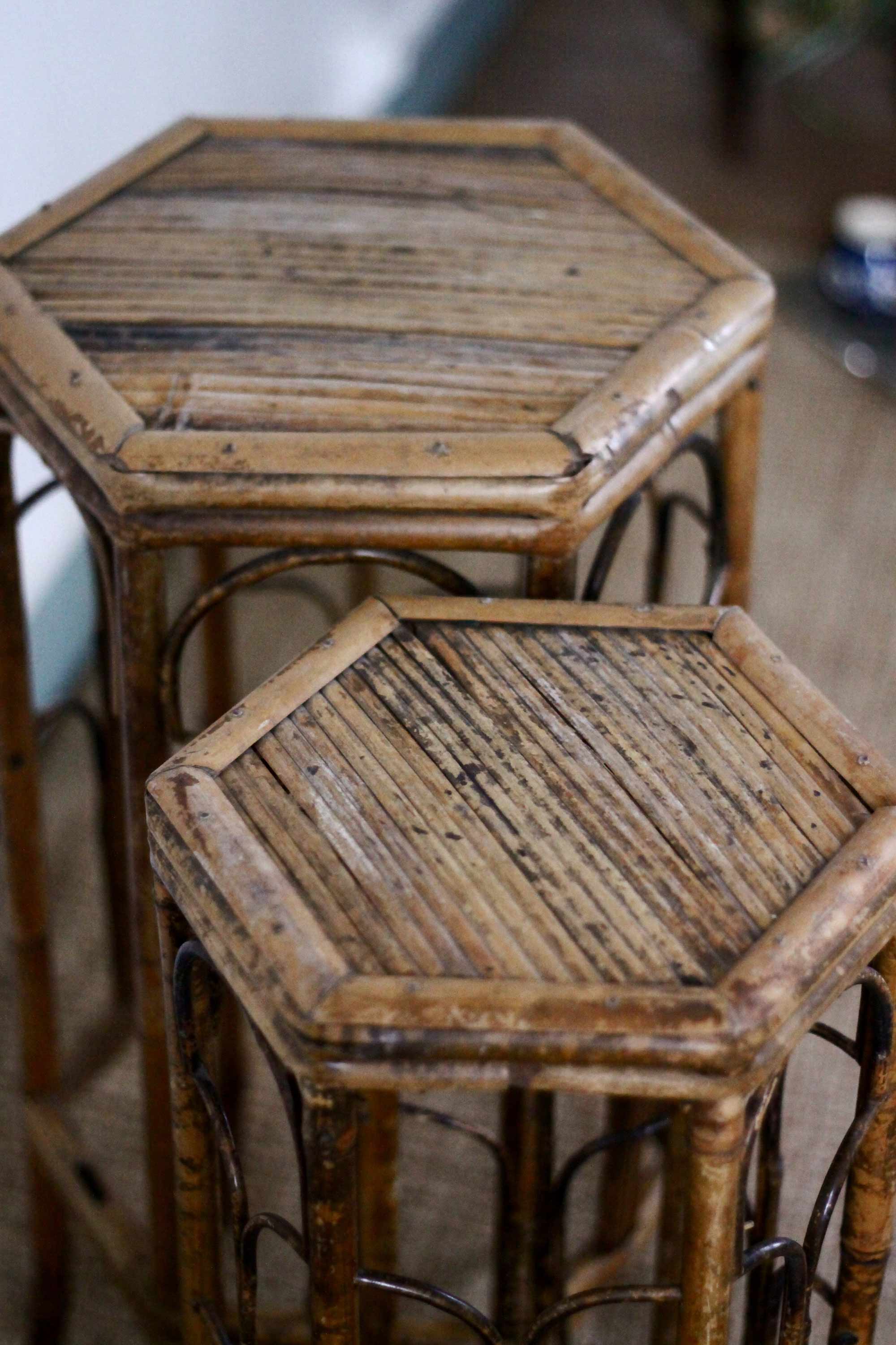 Pair of bamboo and rattan stools