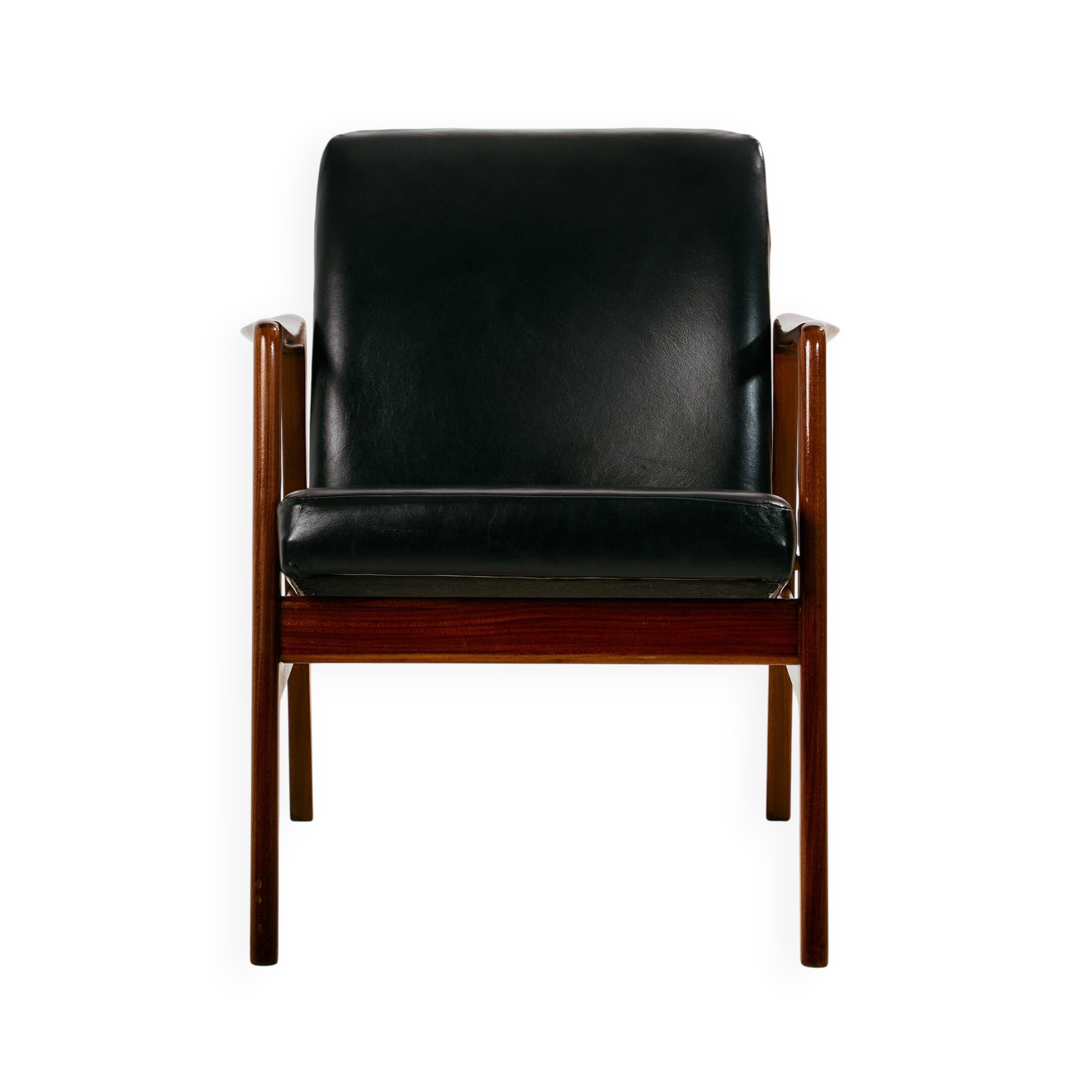 Teak armchair with leather upholstery