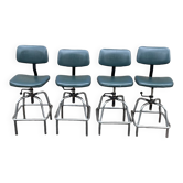 Lot de 4 chaises de laboratoire industrielle en métal chromé et cuir