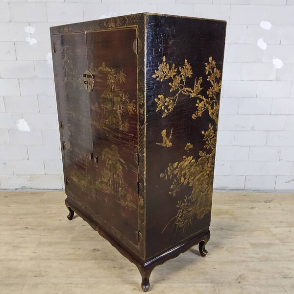 Cabinet chinois vintage (rouge/or) scène traditionnelle bohémienne