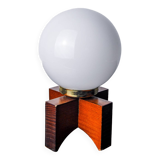 Pine table lamp and opaline globe, popular art, Spain, 1970