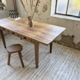 1950s pine and oak farmhouse table with multiple drawers