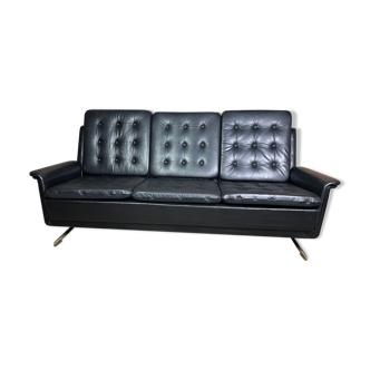 Vintage sofa 60's germany in black leather and chrome legs