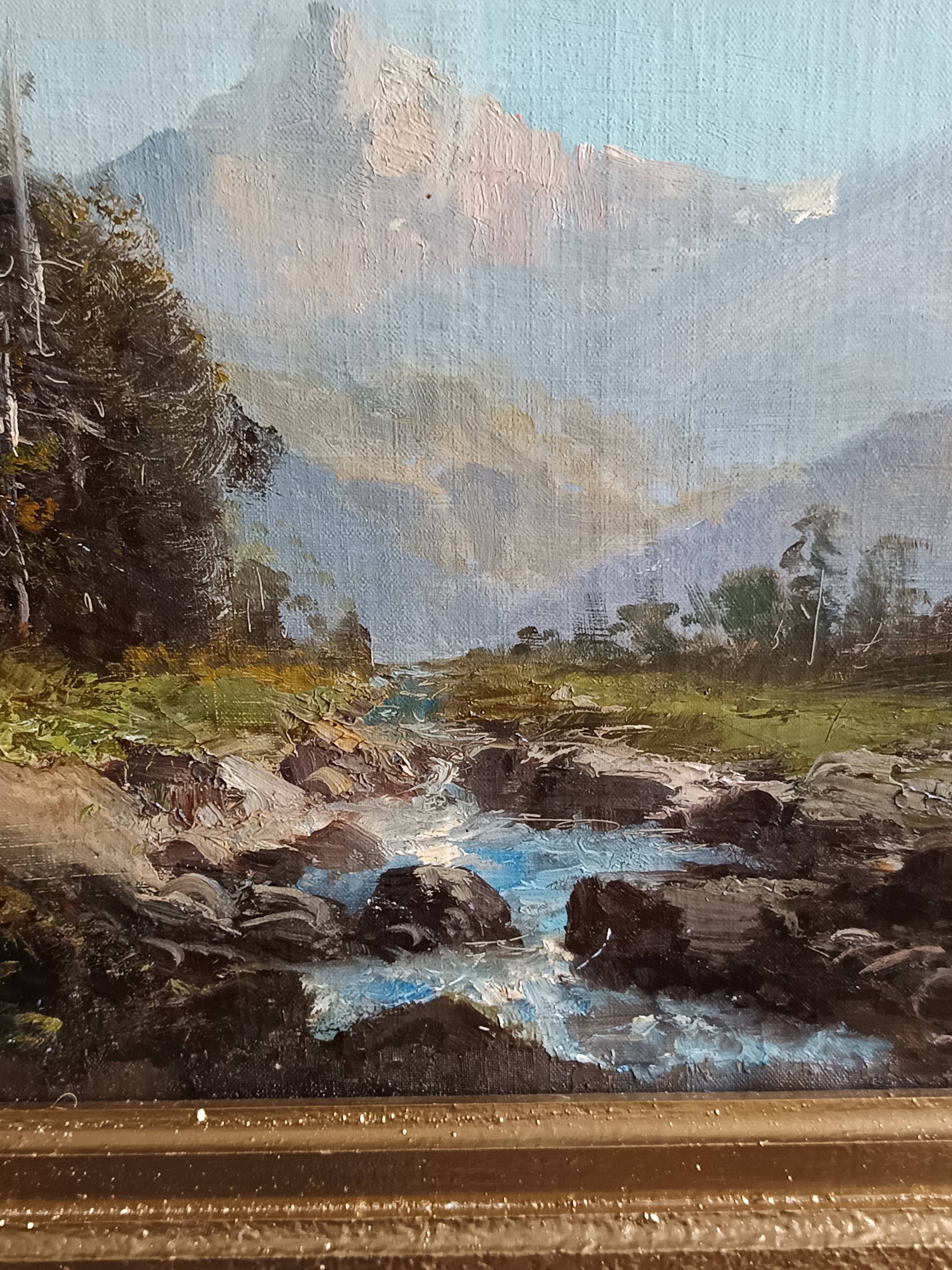 oil on canvas 19th century landscape of the Pyrenees by Alfred Godchaux