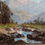 oil on canvas 19th century landscape of the Pyrenees by Alfred Godchaux