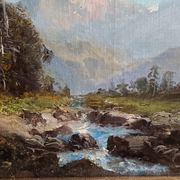 oil on canvas 19th century landscape of the Pyrenees by Alfred Godchaux