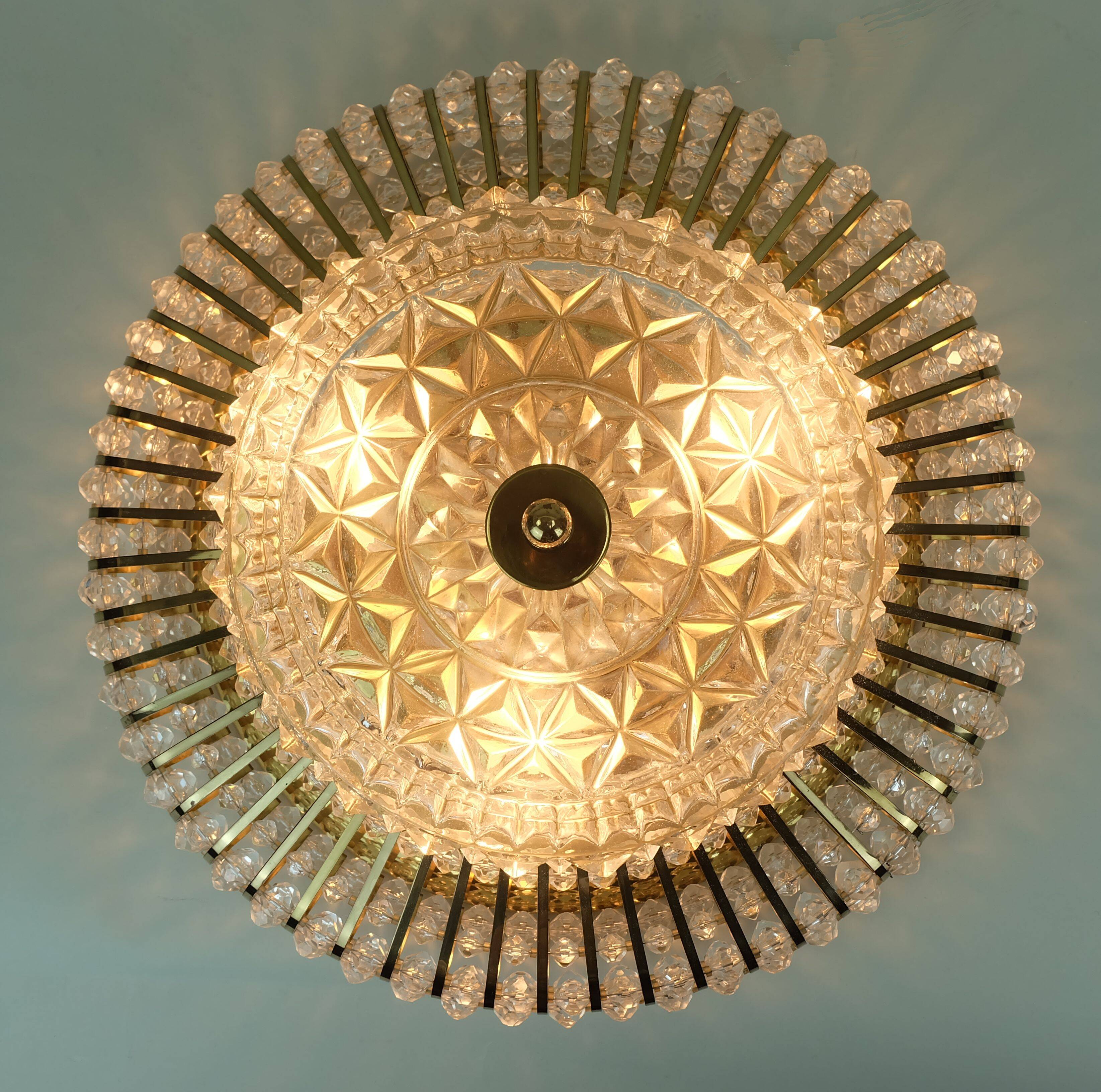 glamorous 1960s mid century CEILING LAMP ceiling fixture brass and glass