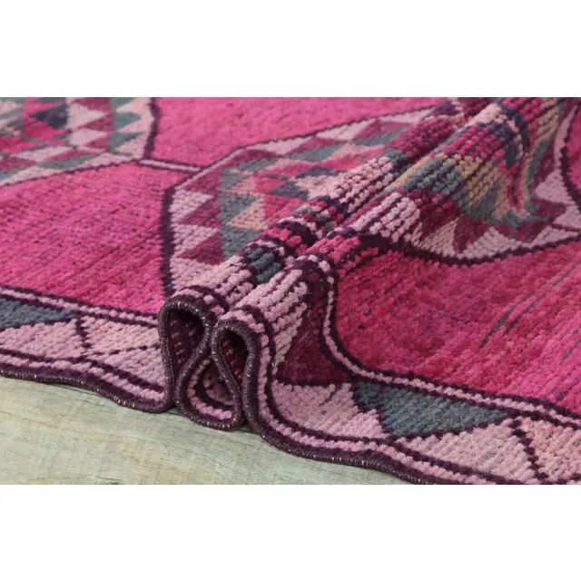 1970s Turkish Hand-Knotted Pink Runner Rug 83x347