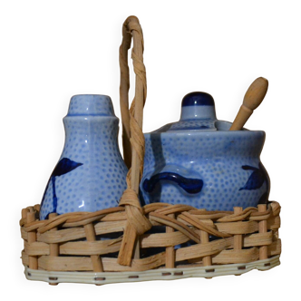Alsatian blue stoneware salt and pepper shaker set.