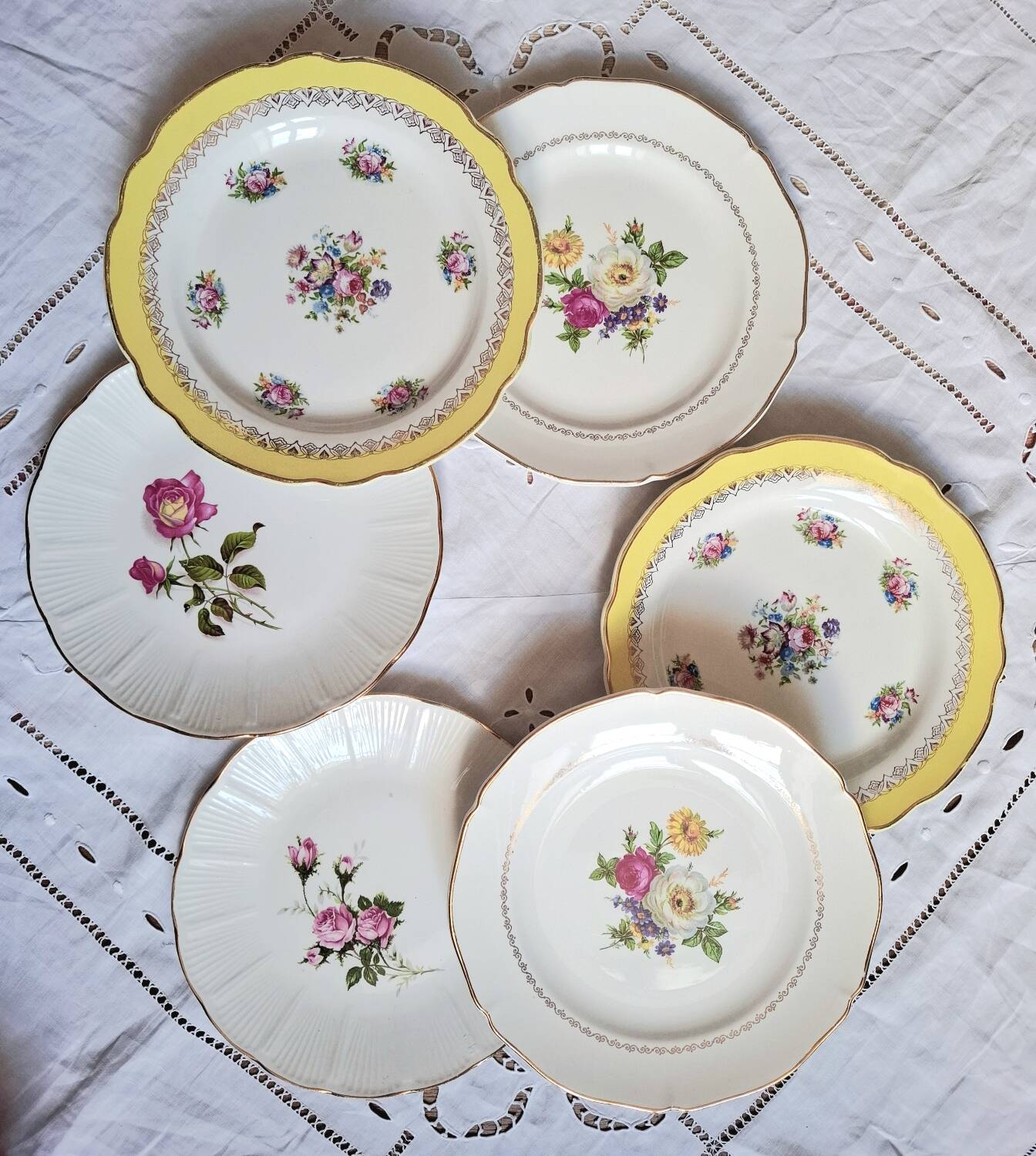 Old mismatched earthenware dessert plates