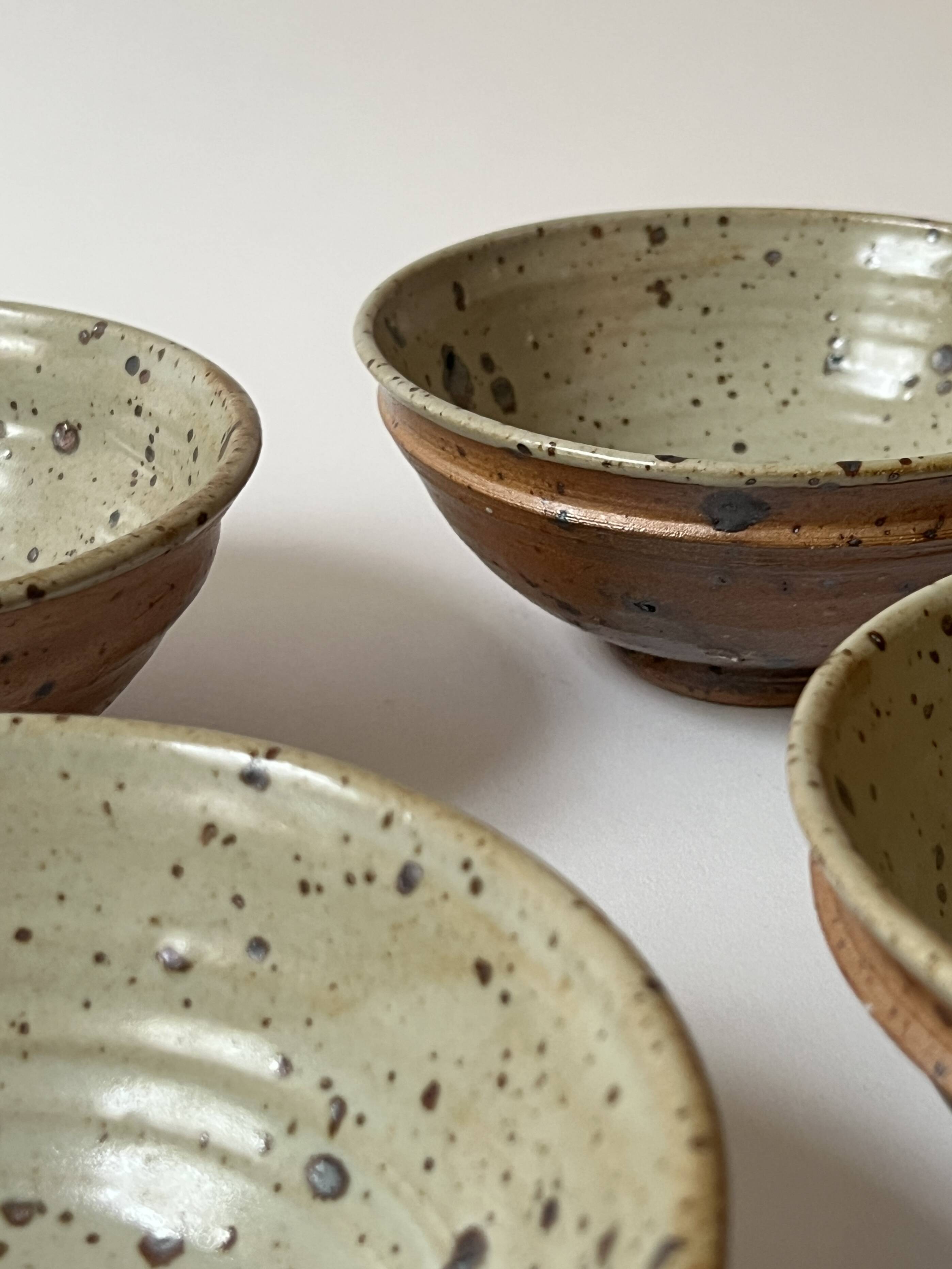 Ceramic ramekins/bowls, stoneware, pyrite, La Borne, France, 1970