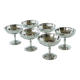 Lot de 6 coupes à glace en inox hautes, pieds fins travaillés, Design, 1970