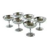 Lot de 6 coupes à glace en inox hautes, pieds fins travaillés, Design, 1970