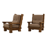 Fauteuil brutaliste en bois massif, France, 1980’s
