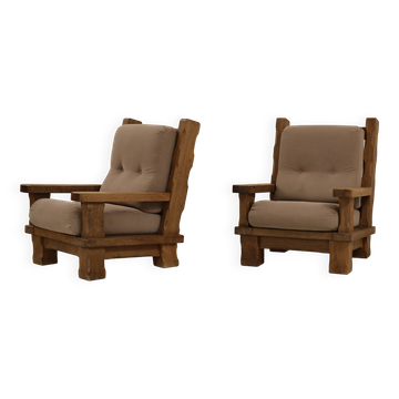 Brutalist armchair in solid wood, France, 1980s
