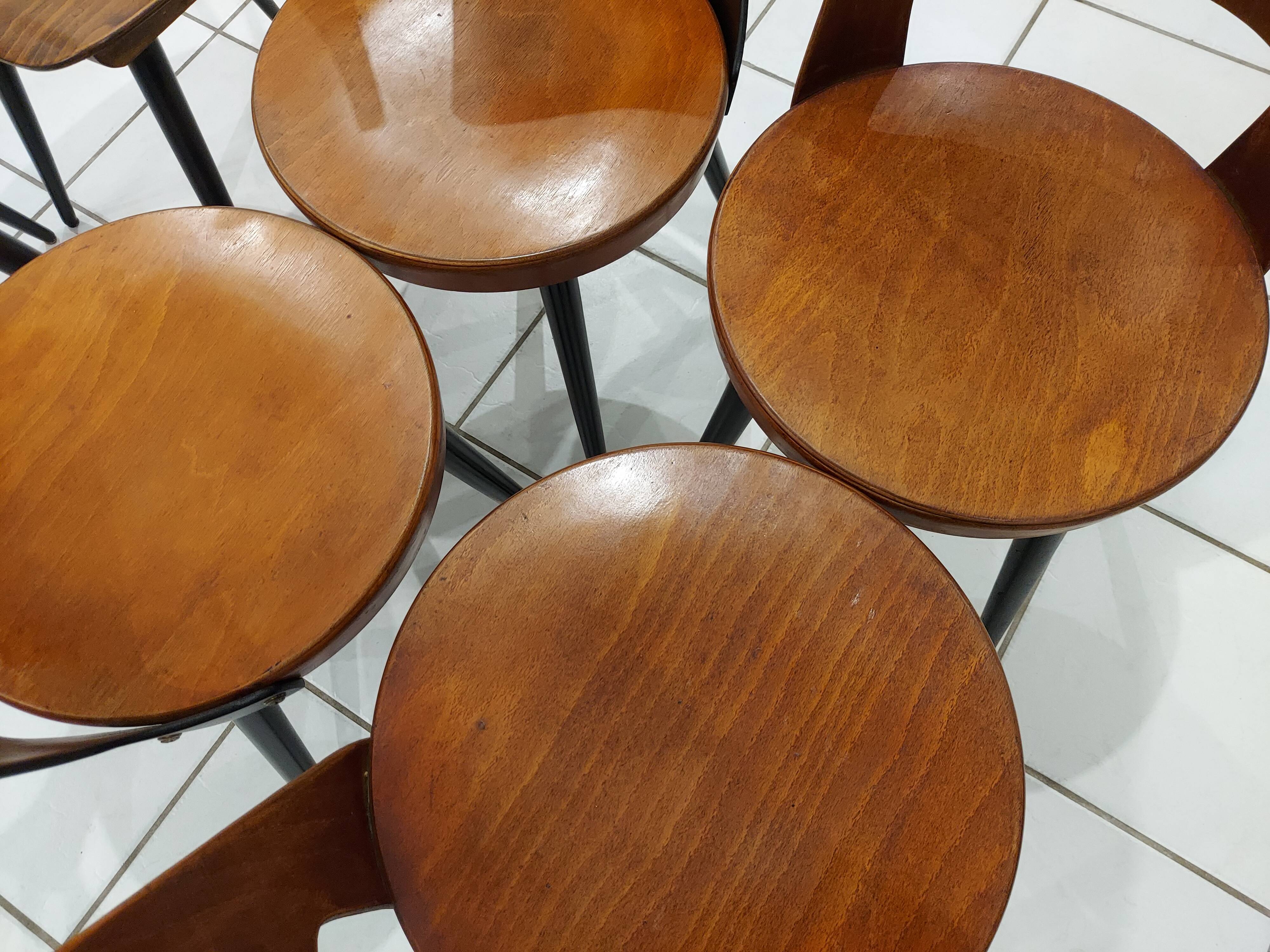 Suite of 6 chairs of Bistrot Baumann mismatched Mondor,Dove,Minuet