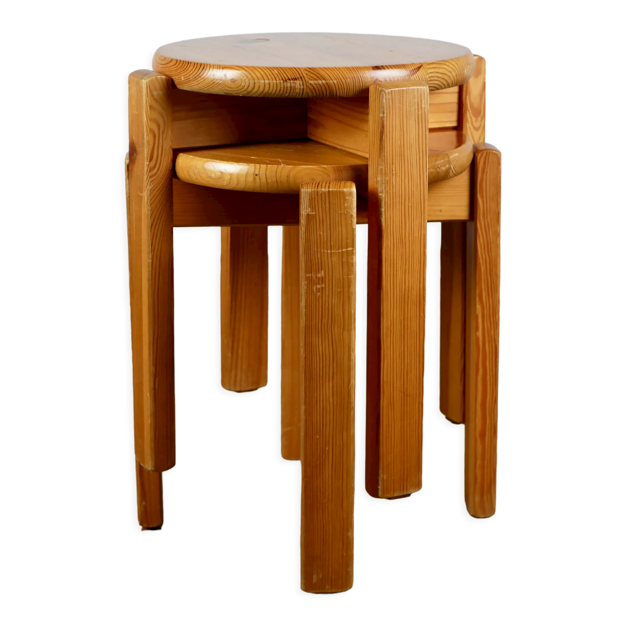 Pair of stackable pine stools