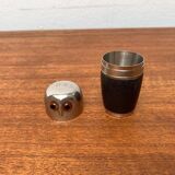 Set of 5 metal shot glasses in German owl style from the mid-century, 1960s.