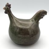 Coq vintage en grès émaillé vert olive