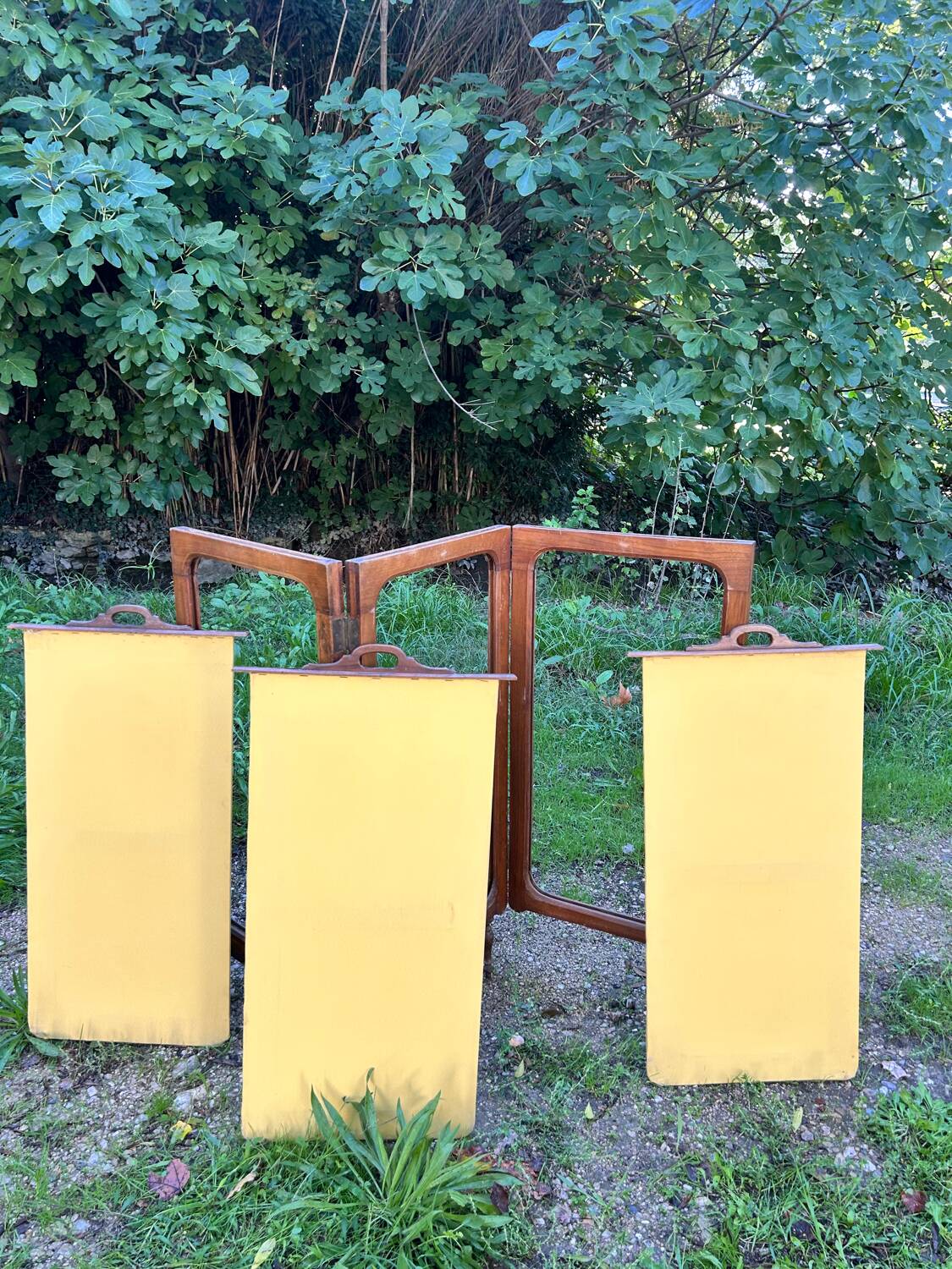 Antique fireplace screen – Solid wood & upholstered panels