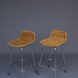 Chromed steel and rattan bar stools from Rohé Noordwolde, 1960s, Set of 2