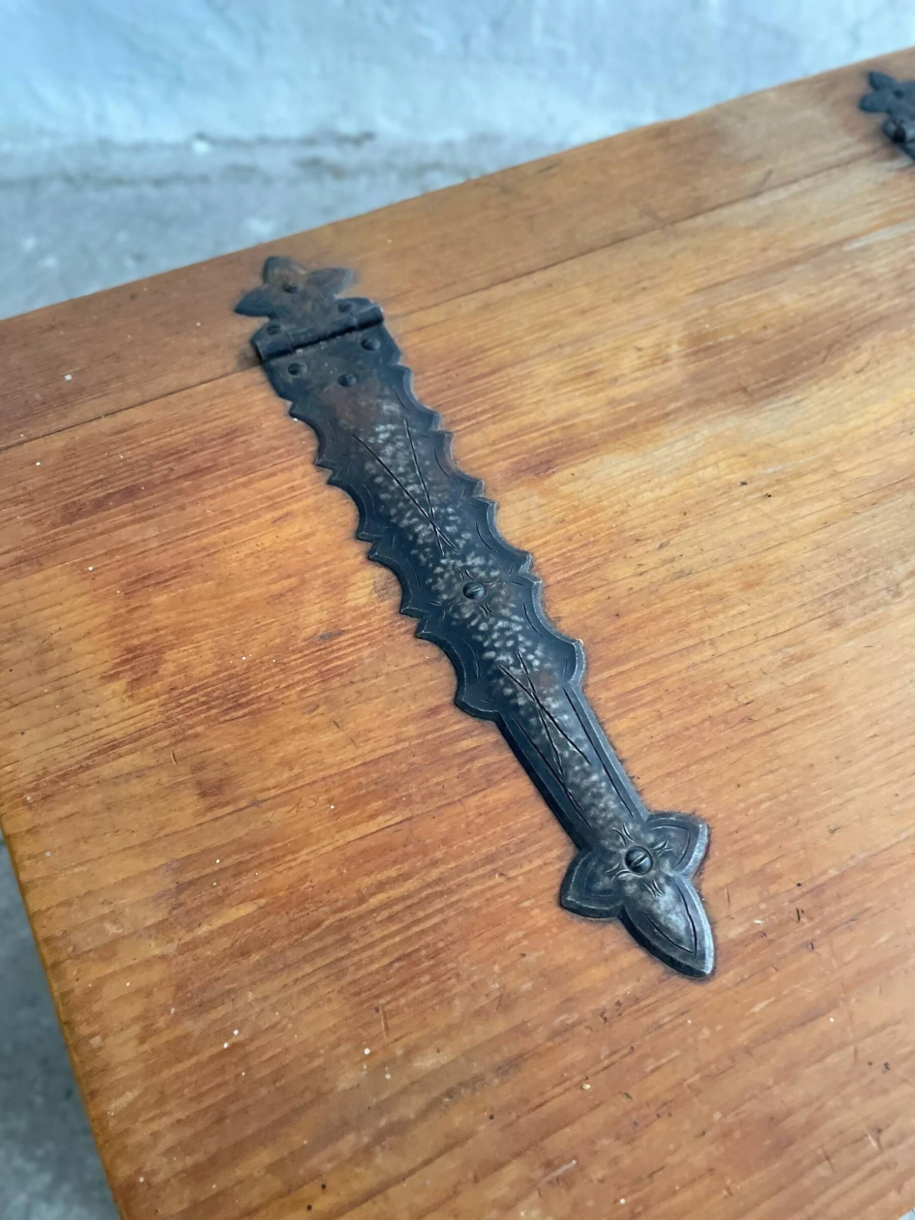 Swiss solid pine chest with wrought iron fittings, mid-20th century.