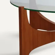 Round coffee table in teak and glass, after Hugues Poignant – 1960s