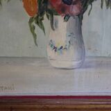 Huile sur toile ancienne bouquet de fleurs