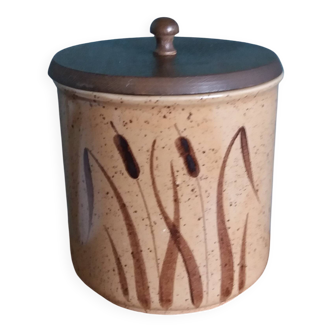 Ceramic and wood covered pot/tabletop bin