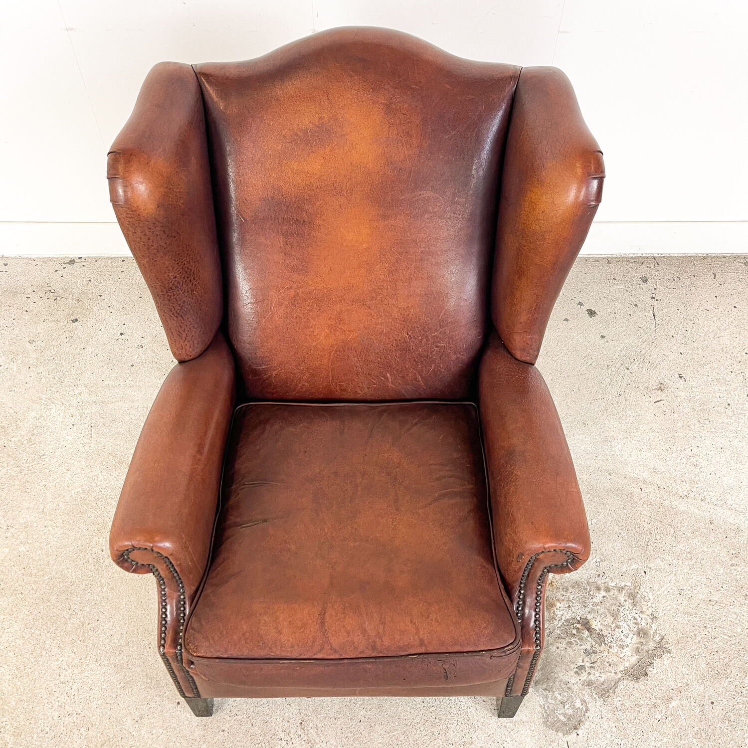 Vintage sheep leather wingback armchair, Druten