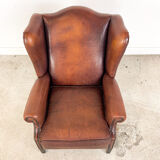 Vintage sheep leather wingback armchair, Druten