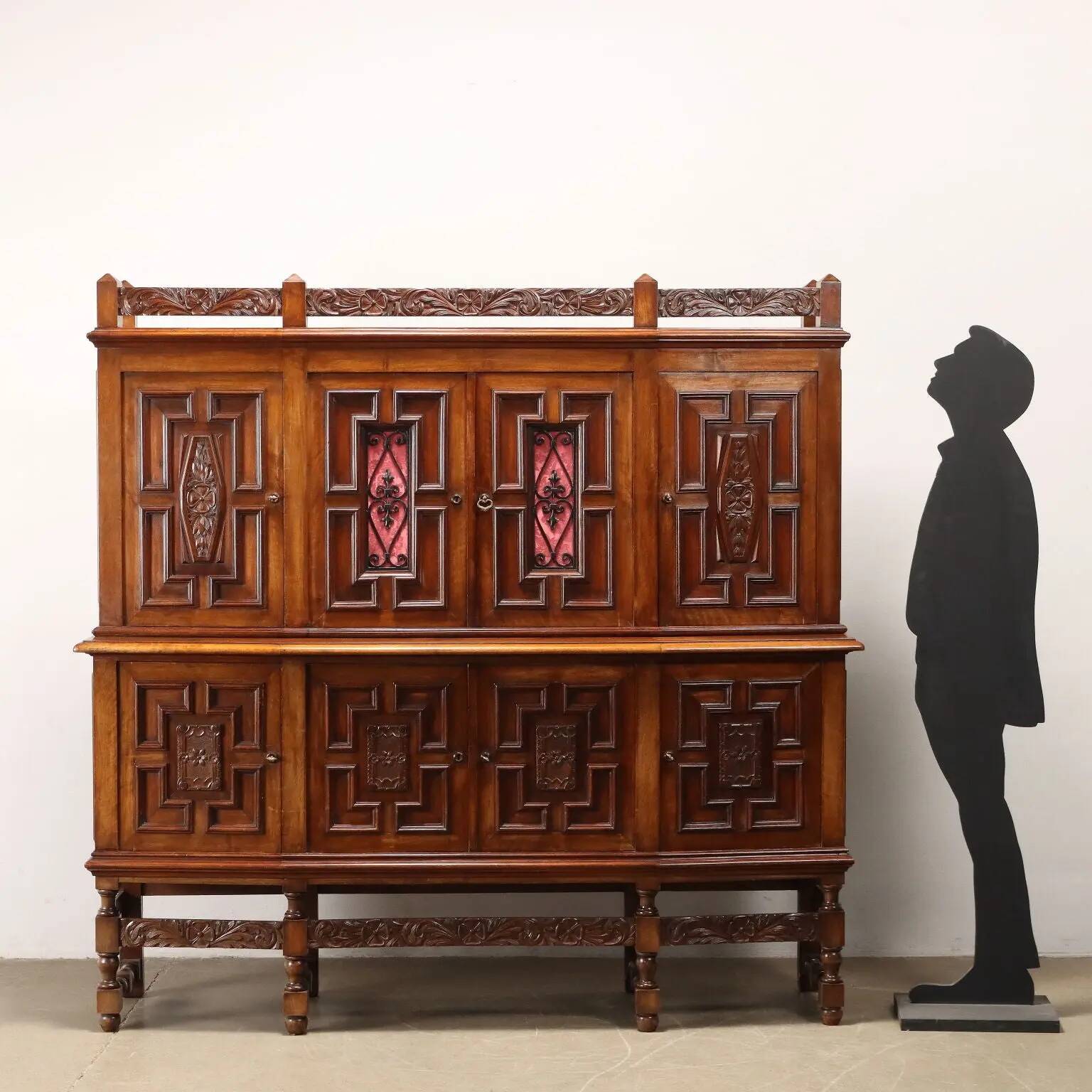 Antique double-bodied mahogany buffet, Italy, 20th century