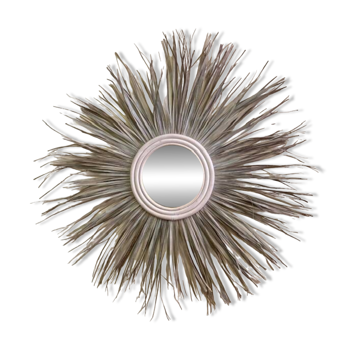 Sunburst Mirror in Rattan and Palm Leaf