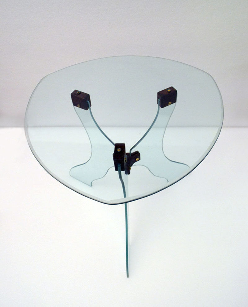 Table basse en cristal biseauté avec joints en bois années 1950