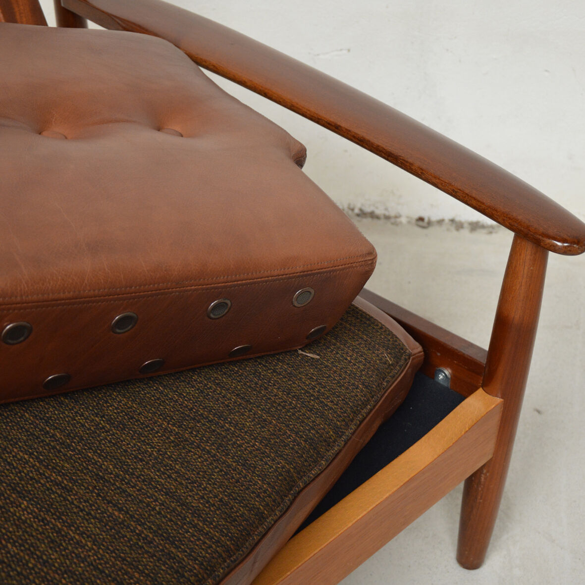Danish 3 seater teak and leather sofa, 1960