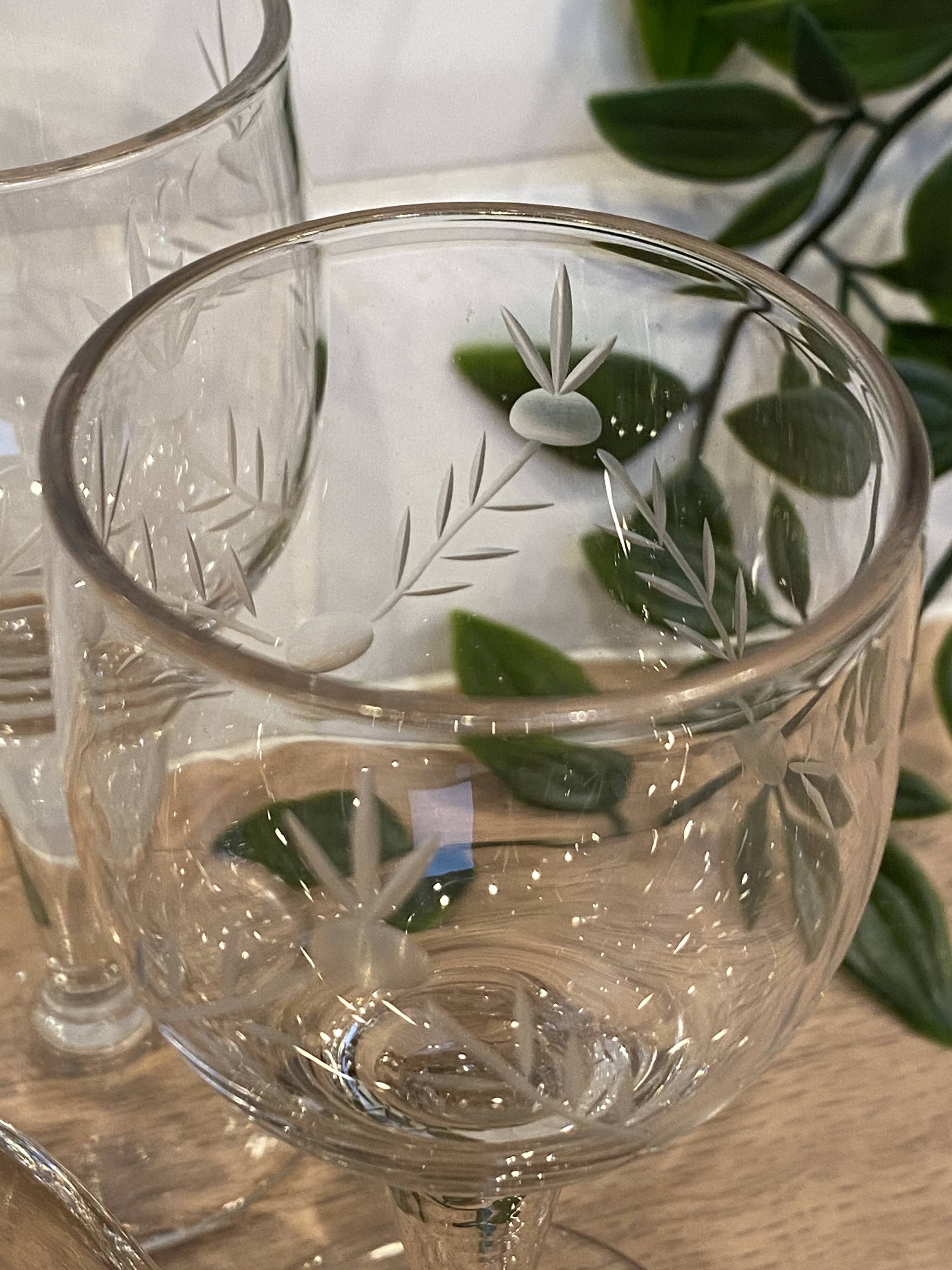 Set de 6 verres vin blanc gravés
